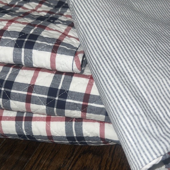 Tommy Hilfiger Reversible Plaid Stripe Blue Queen Comforter Sham Queen Set NWOB - Picture 8 of 8